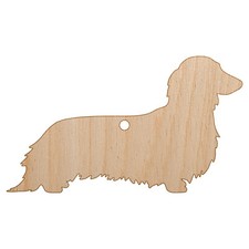 Long Haired Dachshund Dog Solid Unfinished Craft Wood Christmas Tree Ornament