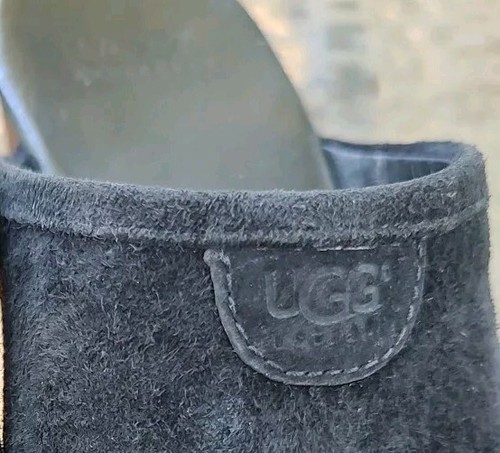 UGG Wood Clog Shoes Womens Sz 7 Abbie Black Suede Leather Stud Mules Australia - Picture 11 of 19