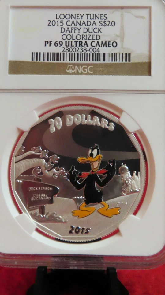 2015 NGC PF 69 ULTRA CAMEO CANADA SILVER $20 LOONEY TUNES DAFFY DUCK - Image 2 of 4