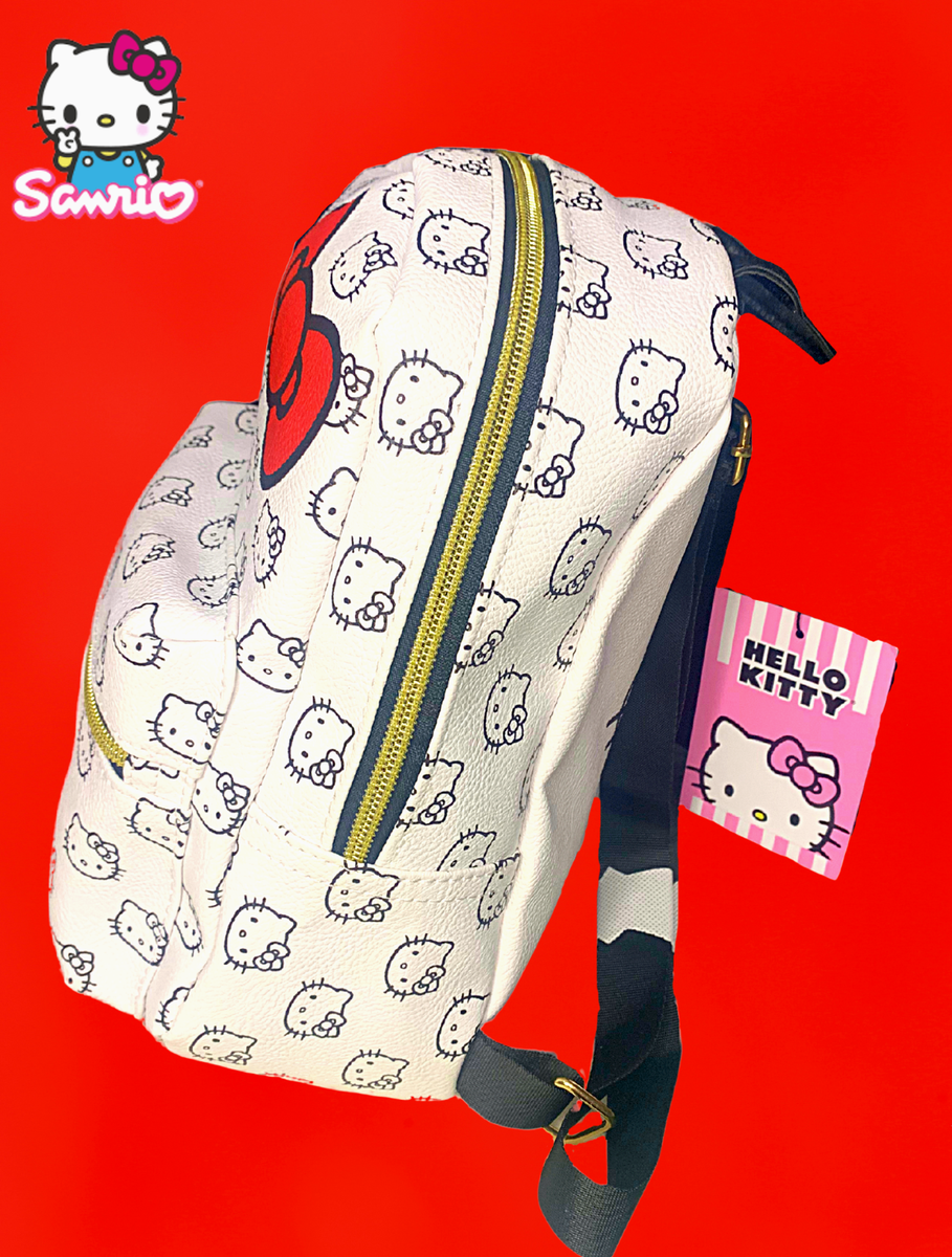 Sanrio White Hello Kitty Mini Backpack with Red Bow and Zipper Hello Kitty Mini PU Backpack White Heads with Red Bow- 10  main image 4