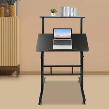 Adjustable Height Stand Up Desk Mobile Workstation Laptop Desk w/Wheels Home