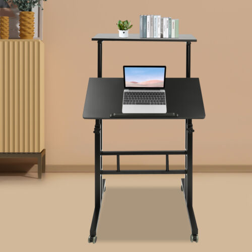 Adjustable Height Stand Up Desk Mobile Workstation Laptop Desk w/Wheels Home - Picture 5 of 22