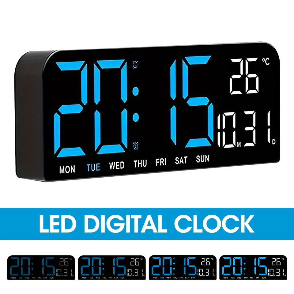 Reloj Despertador Escritorio LED Digital 10" Pantalla LCD Grande Reloj de Pared Temperatura Fecha Foto 2 de 4