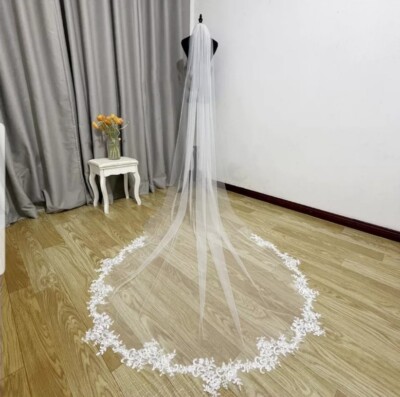 3M 2M 1-stufig Kapellenlänge Brautschleier Spitzenkante Hochzeitsschleier + Kamm weiß elfenbein