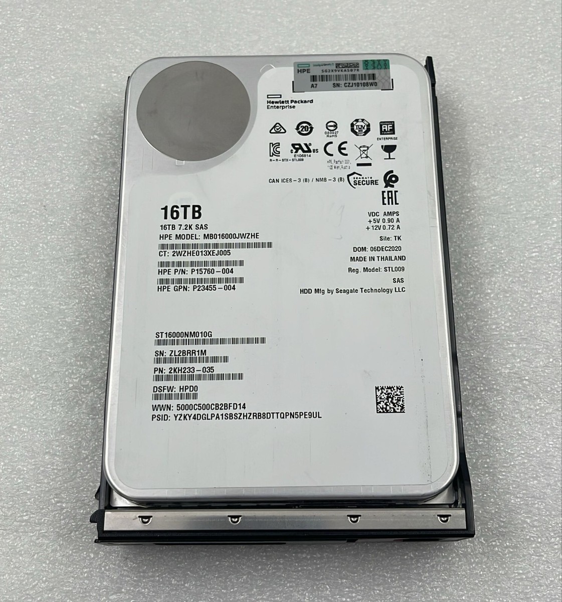 HPE MB016000JWZHE 16TB 7.2K SAS P15760-004 HDD SAS DS 16TB