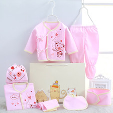 Newborn Baby Girl 7pc Clothing Set - Bear Theme - 0-3 Months - Pink Cozy Cotton