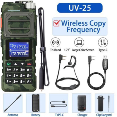 US UV-25 WALKIE TALKIE LONG RANGE TRI-POWER FM TWO WAY RADIO+CABLE+108CM ANTENNA