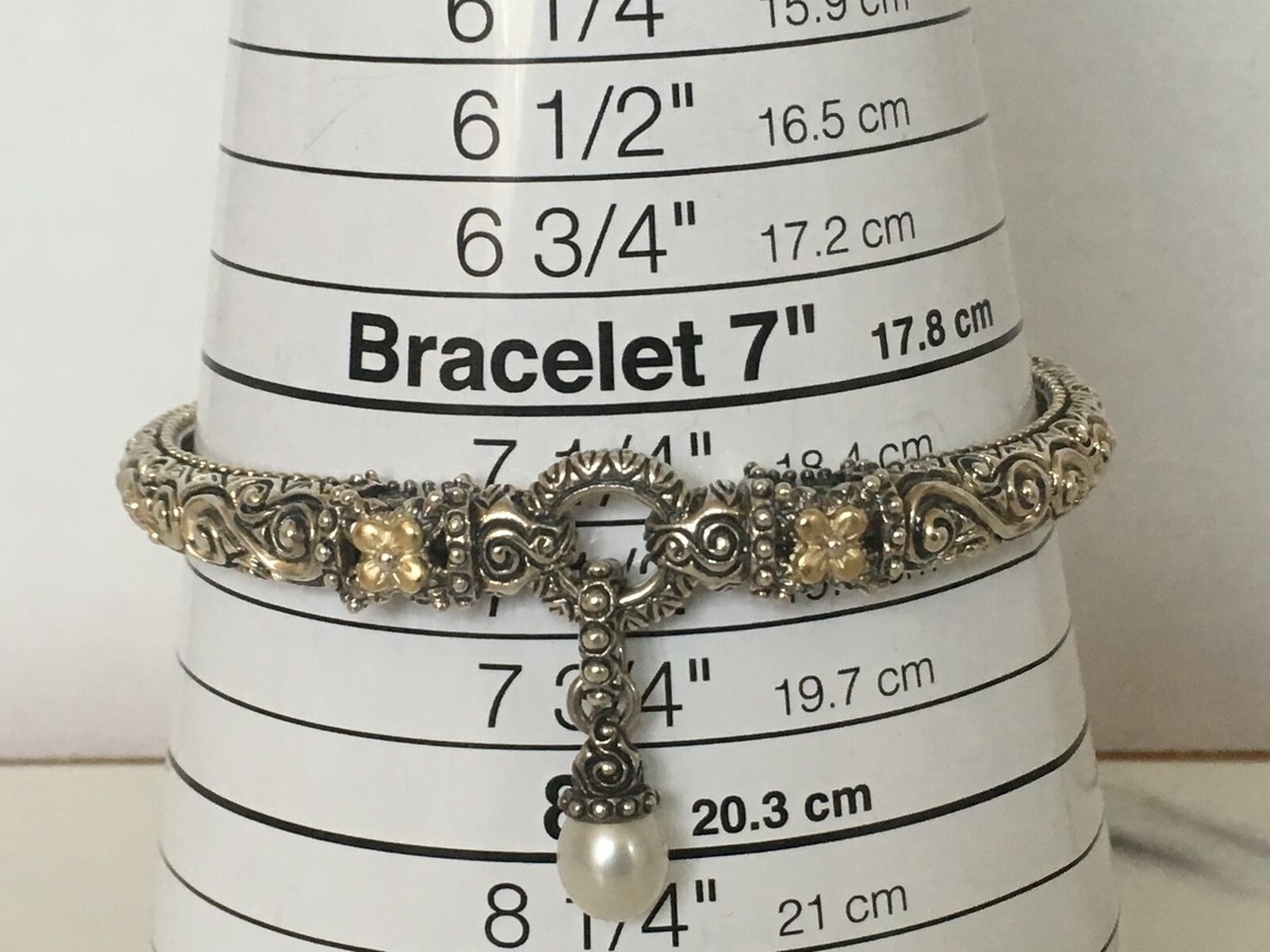 Barbara Bixby Sterling 18K White Pearl Charm Cuff Bangle