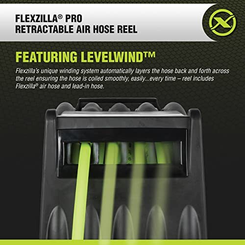 Carrete de manguera de aire retráctil Flexzilla L8335FZ Levelwind, 1/2 in x 50 ft - Imagen 5 de 5