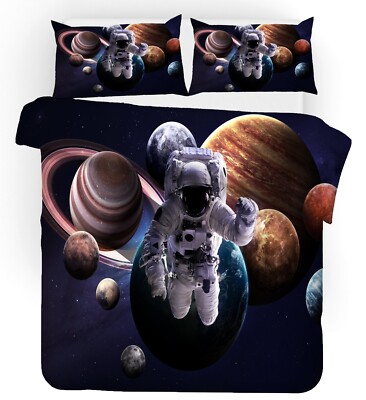 3D Astronaut Planet Space Quilt Cover Set Bedding Sets Pillowcases Queen