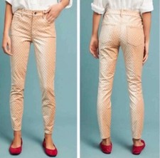 Pilcro and the Letterpress Pants 26 Peach Polka Dot High Rise Skinny Gold Velvet