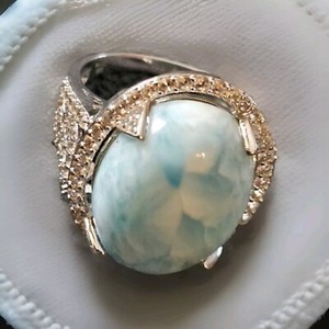 925 Sterling Silver; Signed: "Y" Oval Blue Larimar, 1' In Dome Ring, Size 7.75