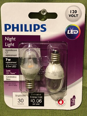 Philips 462977 7W Equivalent LED Soft White C7 Nightlight 2 Pack