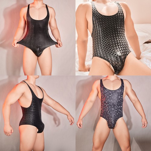 Mens Rompers Pole Dancing Jumpsuit Smooth Leotard Bodycon Bodysuit U Neck Sexy - Picture 3 of 56