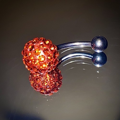 Shamballa Disco Ball Belly Ring Navel CZ Double Banana 14g Rhinestone Orange