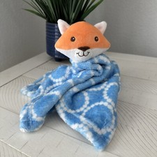 HB Fox Lovey Plush Baby Comfort Toy Blanket 14x14" Blue and Orange