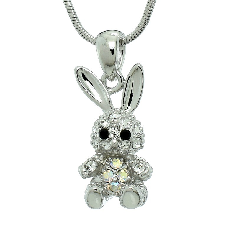Cute Bunny Pendant Necklace with Swarovski Crystal on 18