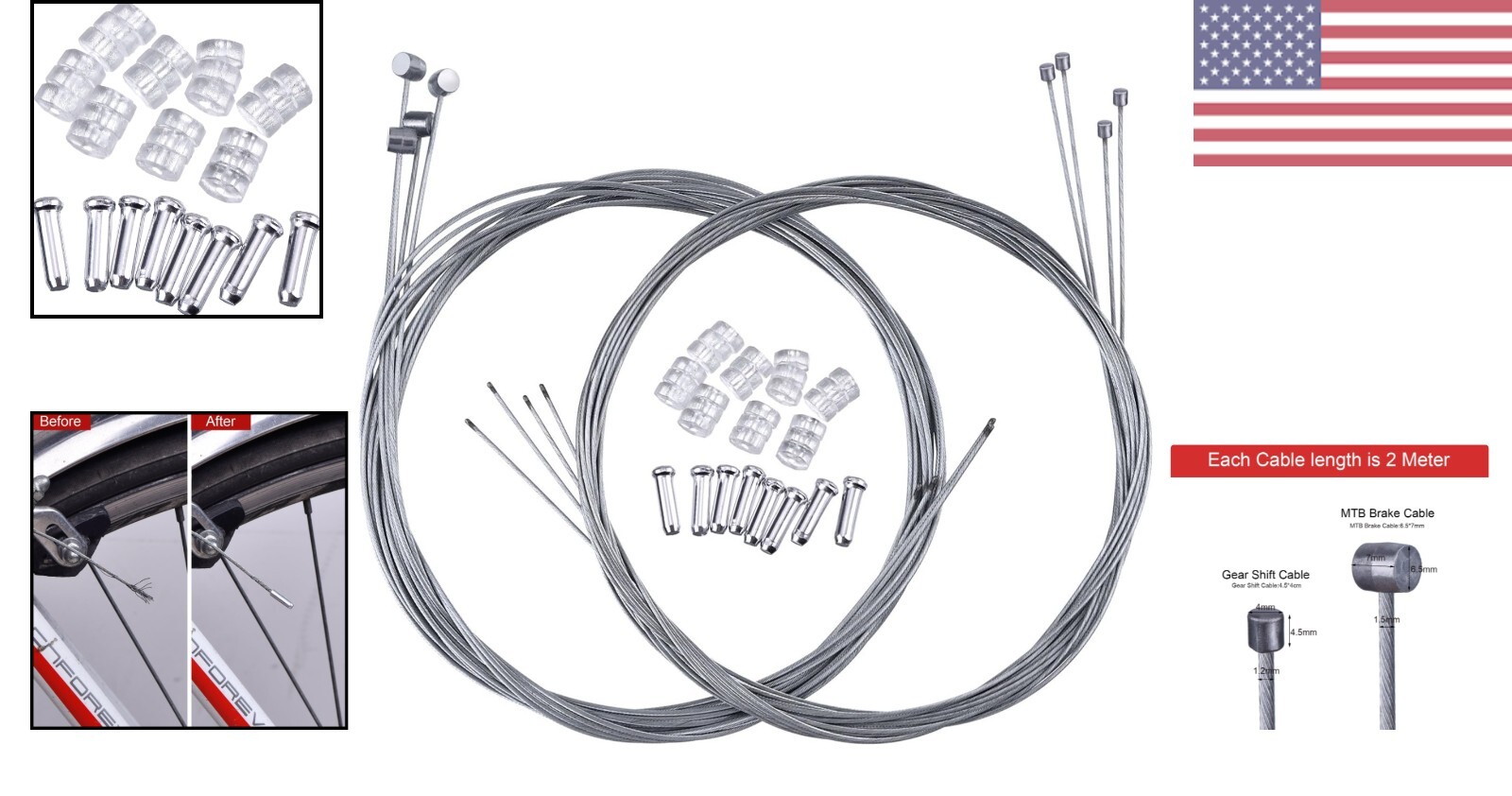 Durable Gear and Brake Cable Set for Mountain Bikes - DIY Maintenance Essential