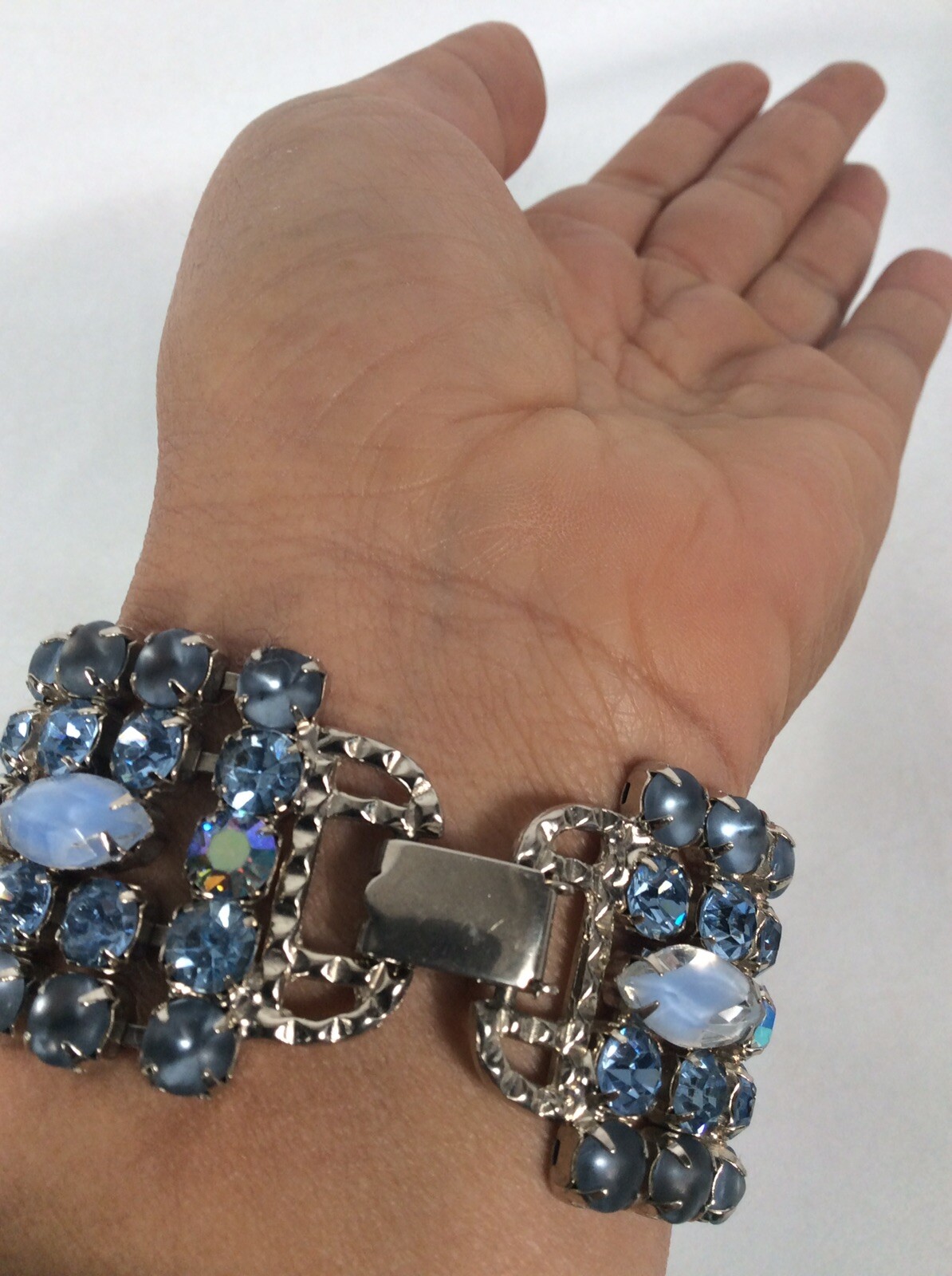 Statement Vtg Statement Blue Rhinestone Silver To… - image 2