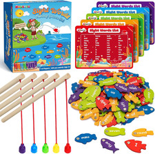 Wooden Magnetic Sight Word Fishing Game for Toddlers, Alphabet Fish Catching Gam