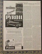 1934 AUTO CAR DUESENBERG PYROIL PETROLEUM RACE AD ENGINEER MECHANIC DRIVER 28563
