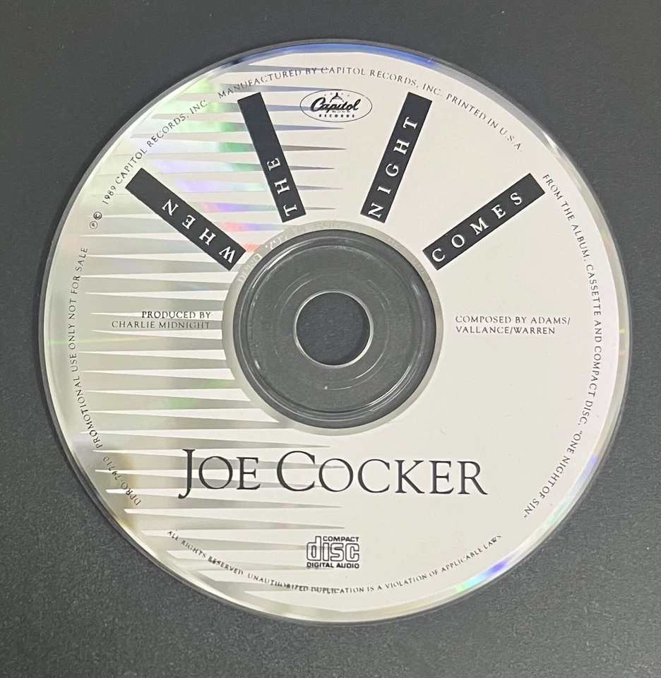 1989 Joe Cocker: When the Night Comes Near Mint Promo CD Single w/ Sleeve Foto 2 de 3