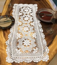 16"x36" White Vintage Hand Crochet Lace Table Runner Mats Doilies Dresser Scarf