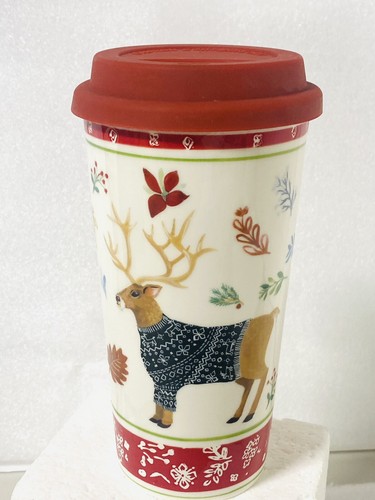 Tag Hirsch Winter Wünsche Wunderland Kaffeebecher Weihnachten groß Keramik roter Deckel