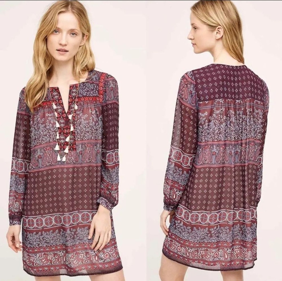 ANTHROPOLOGIE ONE SEPTEMBER Burgundy Peasant Embroidered
