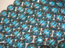 12 - 14mm Star of Ishtar Czech Glass Coin Beads Capri Blue with Copper finish