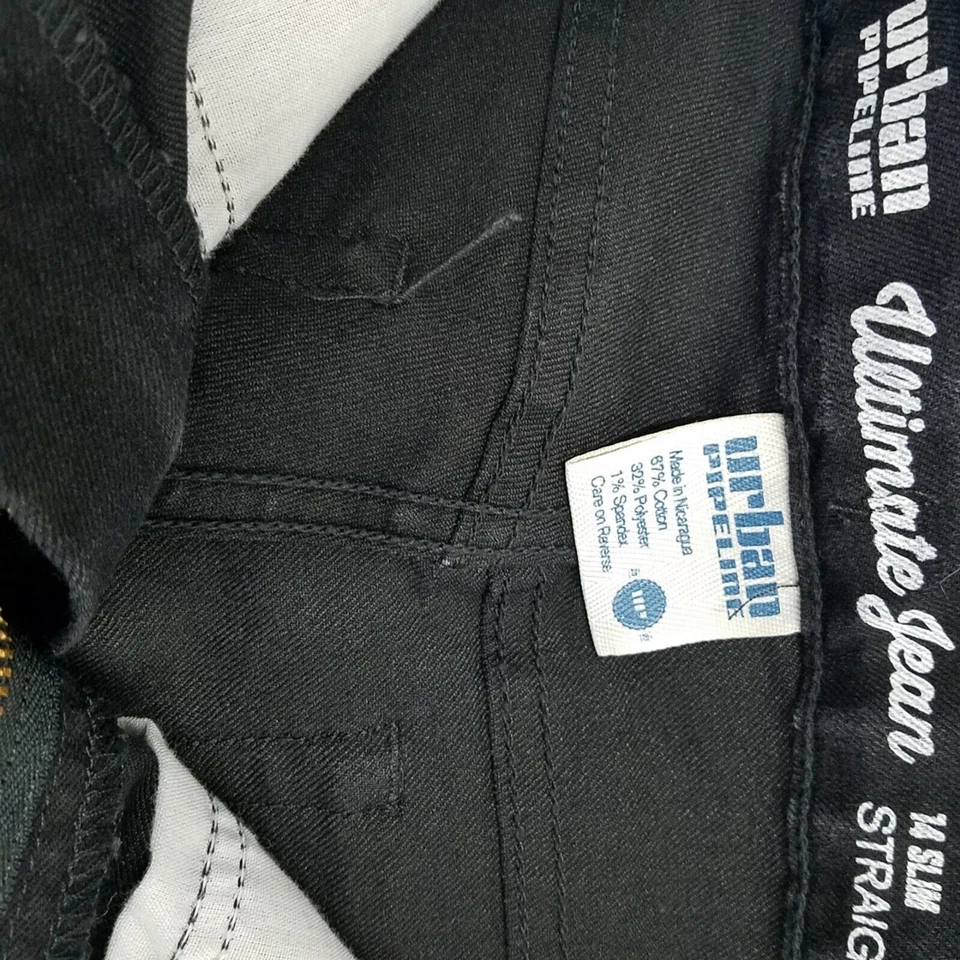 Pantalones de mezclilla rectos lisos negros ajustados Urban Pipeline para niños talla 14 Foto 2 de 4