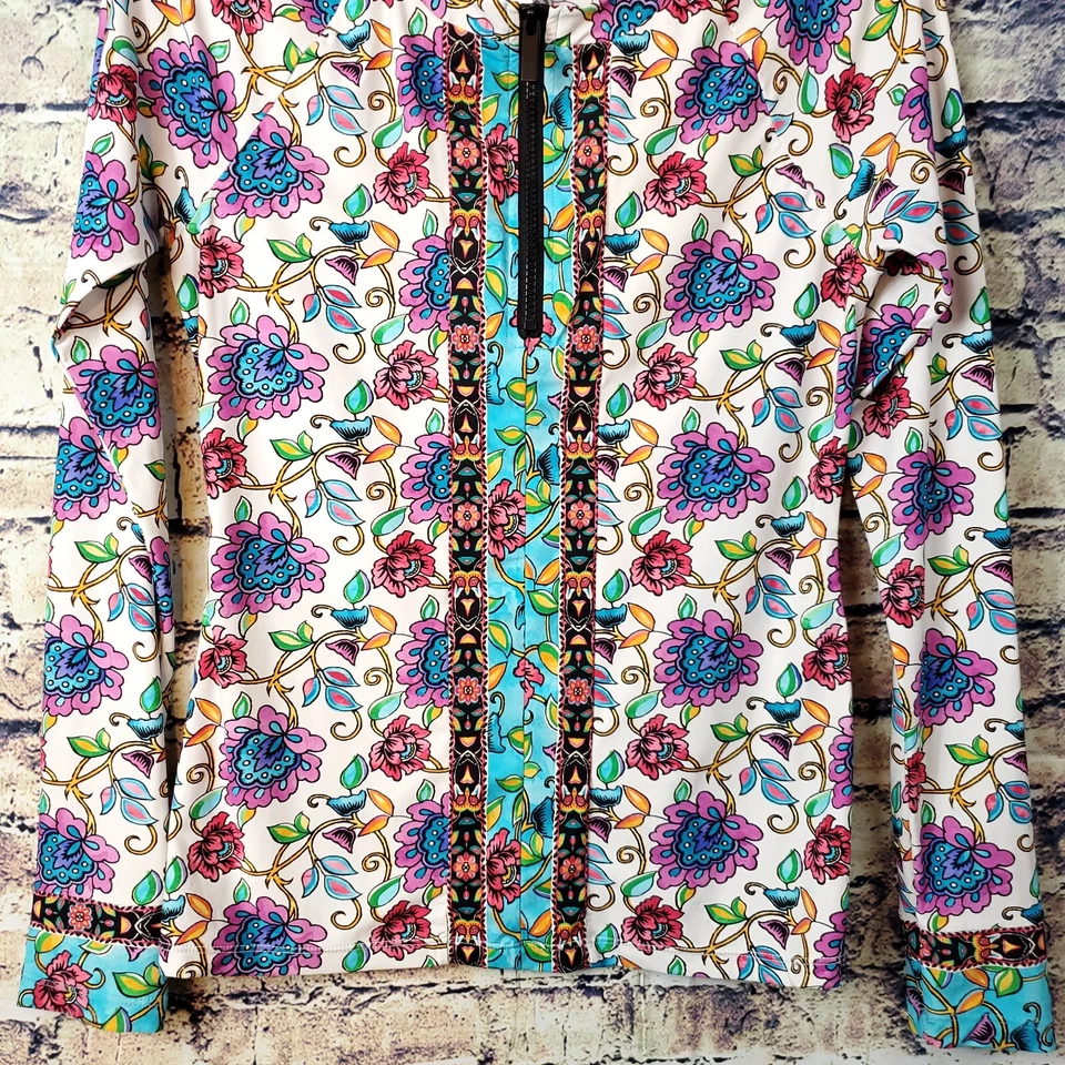 Prenda deportiva Nanette Lepore colorida floral 1/4 cremallera 4 vías elástica S Foto 4 de 4