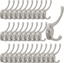 32 Pack Silver Coat Hooks Wall Mounted with 64 Screws Retro Double Hooks Utility