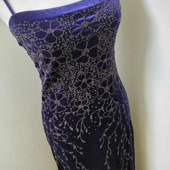 Maxi Vestido Vintage Años 90 Semilla Cuentas Floral Terciopelo Correa Espagueti Foto 2 de 4