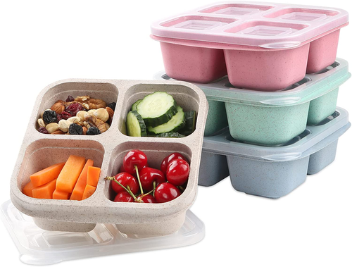 Snack Containers, 4 Pack Reusable Bento Snack Box, 4 Compartments Meal Prep Lunc