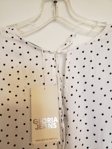 Gloria Jeans Fit And Flare White Polka Dot Womens Dress Sz L New - Picture 8 of 10