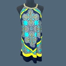 ESTABLISHED- WOMENS GEOMETRIC PRINT HOLTER FIT & FLARE DRESS SIZE X-LARGE PETITE