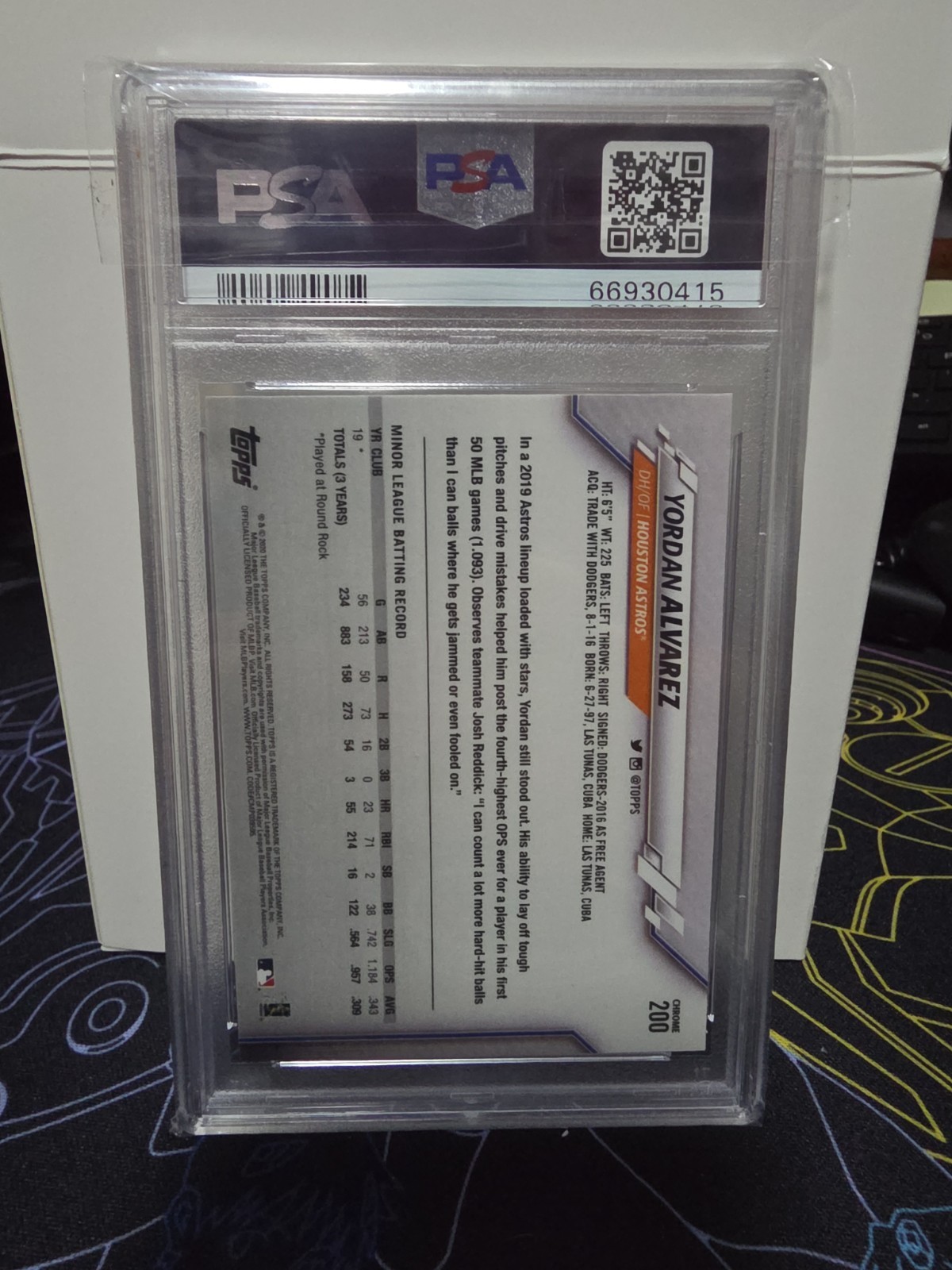 2020 Topps Chrome Yordan Alvarez Prism Refractor #200 RC Rookie PSA 9 MINT view 2