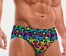 Mens Leopard Animal Print Swim Briefs Drawstr...