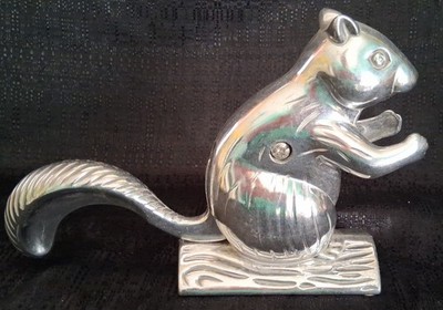 Vintage Cast Aluminum Figural Nutcracker Silver Squirrel on Hind Legs Long Tail