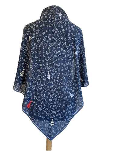Vintage Seidentuch dunkelblau Animal Outline Print minimalistisch französischer Stil #A40