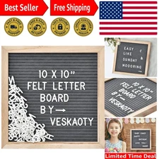 Changeable Letter Board - 10x10 Gray Felt Sign with Wooden Frame & 294 Pieces
