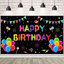AIBIIN Happy Birthday Backdrop for Boys Girls, Birthday Banner Sign Party Decora