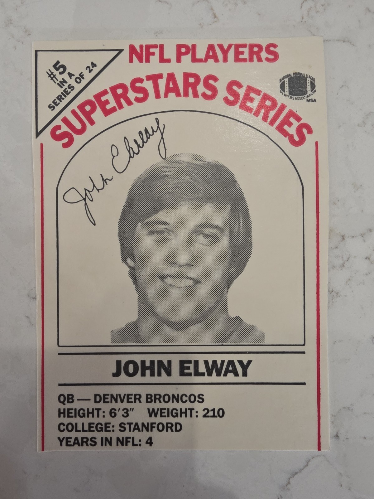 1986 Dairy Pak Milk Carton Cards - John Elway #5 Red/Black Ink
