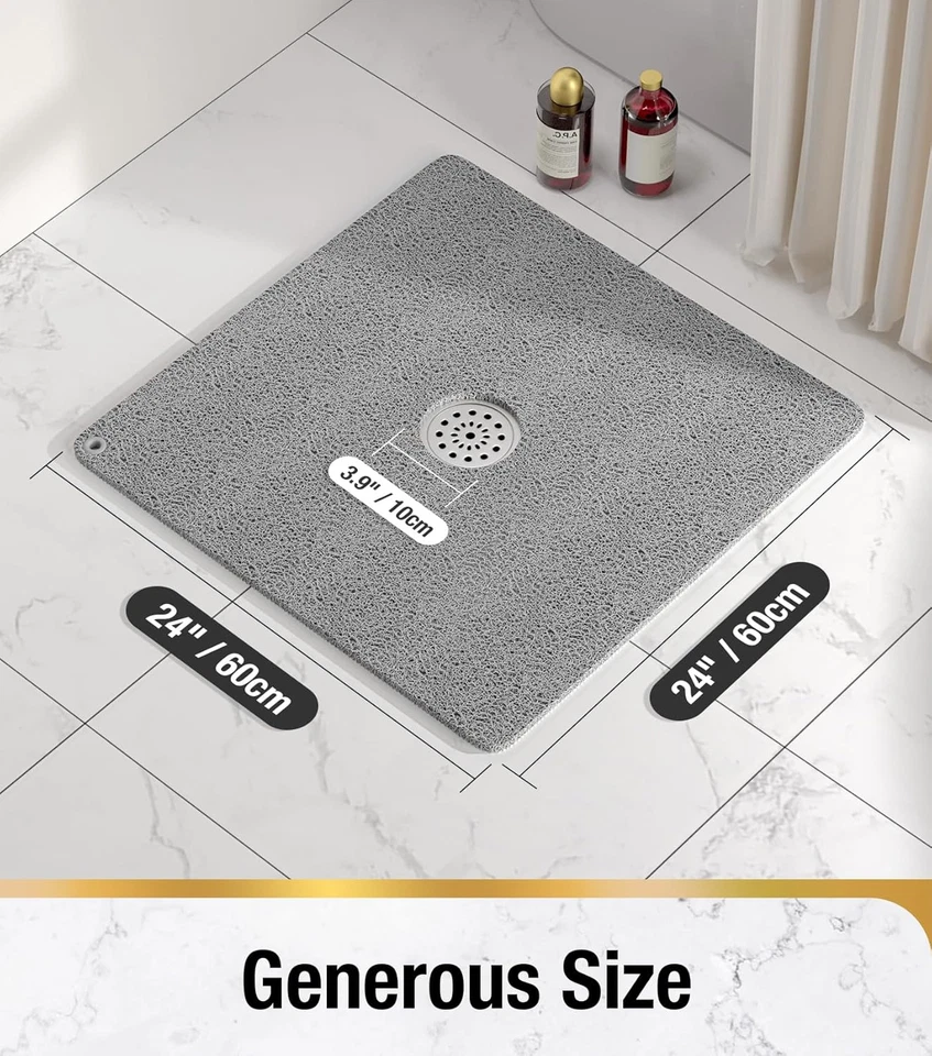 Alfombra de ducha 24x24 pulgadas antideslizante esponja secado rápido alfombra de baño sin ventosas gris Foto 3 de 4