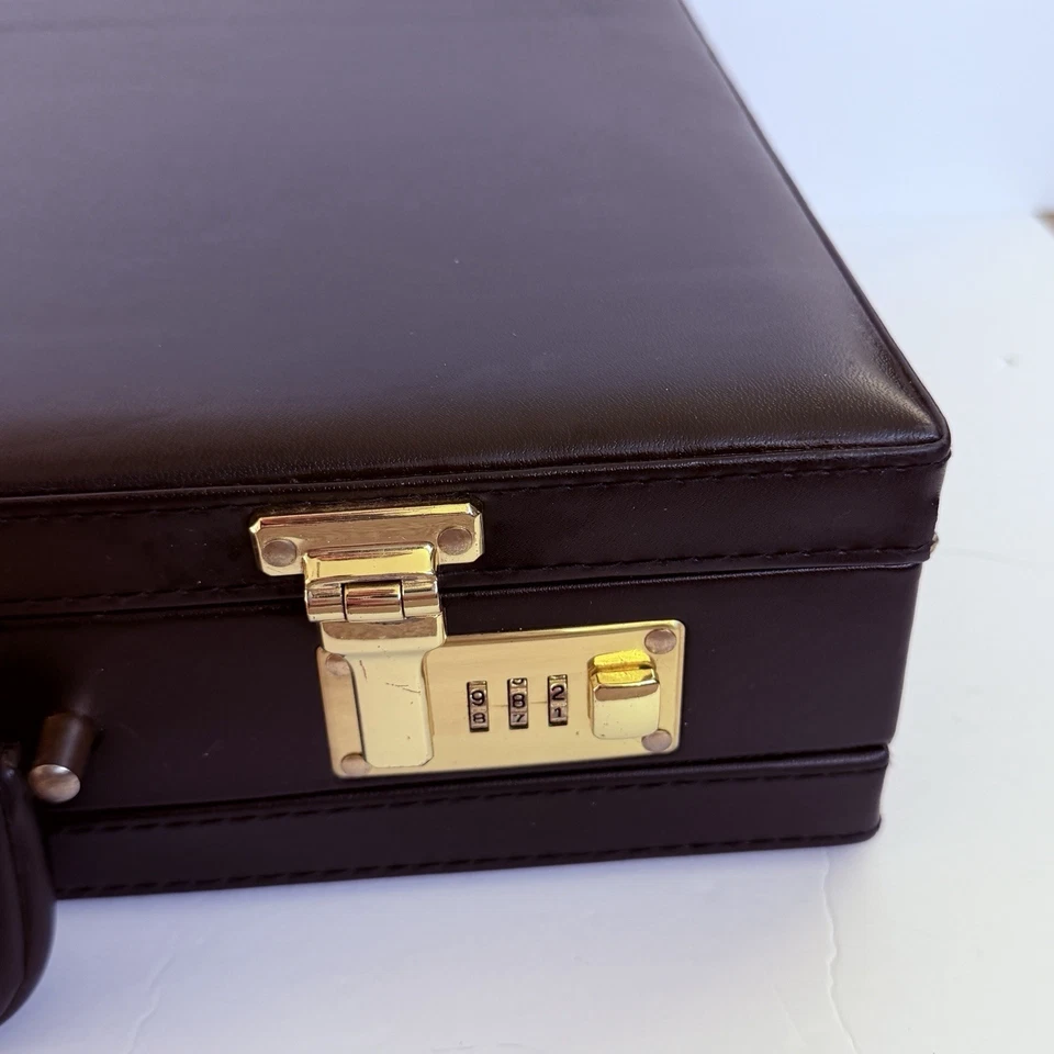 Maletín rígido vintage doble combo cerradura cuero sintético negro 17x12x4 bueno Foto 4 de 4