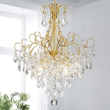 Crystal Chandelier 5-Light Pendant Ceiling Light E12 Base Gold Glass