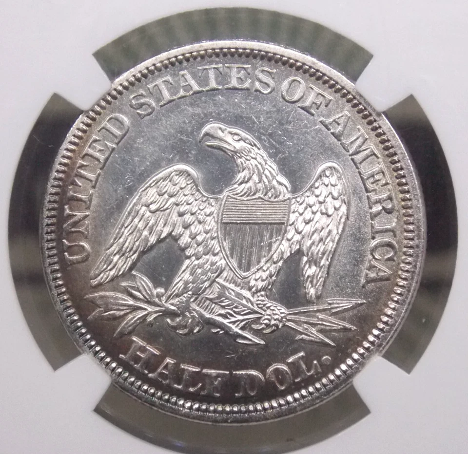 1858 "P" Seated Liberty SILVER Half Dollar 50c NGC AU58 About Uncirculated ECC&C - Image 2 of 4