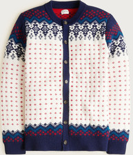 NWT HEAVY J.Crew 100 Wool Cardigan Navy White Fair Isle Nordic Crew Sweater
