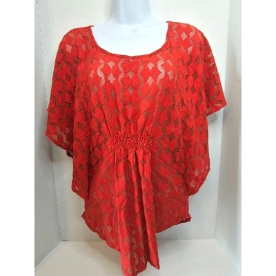 Anthropologie The Addison Story Orange Burn Out Batwing Short Sleeve Top SZ XS